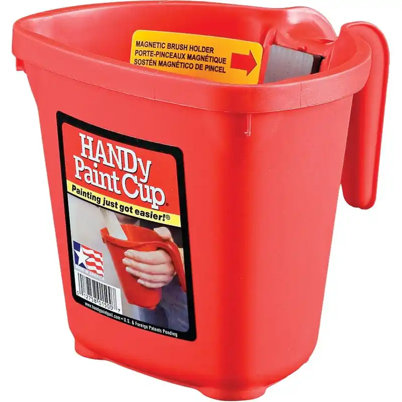 HANDy 1500 Paint Cup 1 Pt. Red Painter's Bucket with Hand Rest and Magnetic Brush Holder