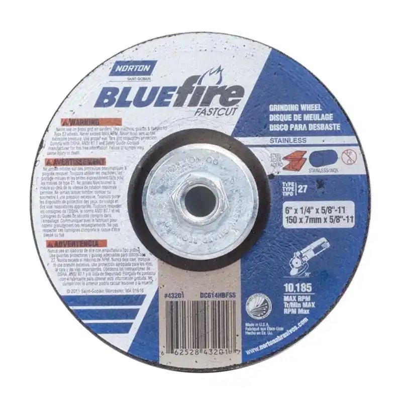 Norton 66252843224 BlueFire Fastcut Depressed Center Wheel 6 x 1/4 x 5/8-11 Replaces 662528-43201