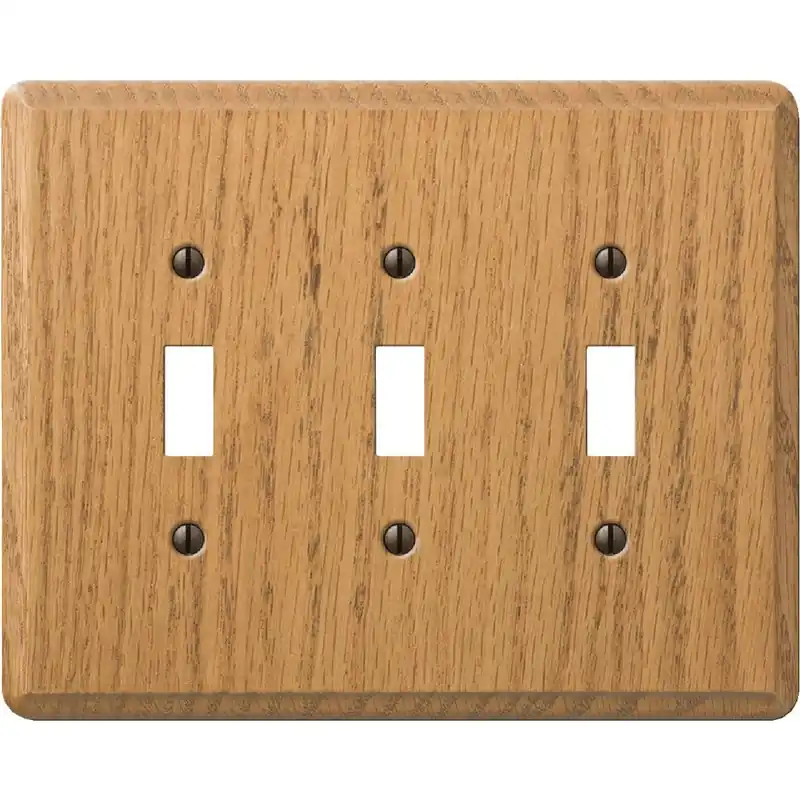 Amerelle 901TTTL 3-Gang Solid Oak Toggle Switch Wall Plate Light Oak