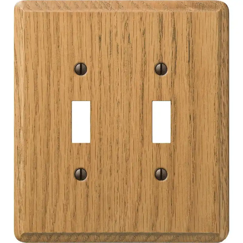 Amerelle 901TTL 2-Gang Solid Oak Toggle Switch Wall Plate Light Oak