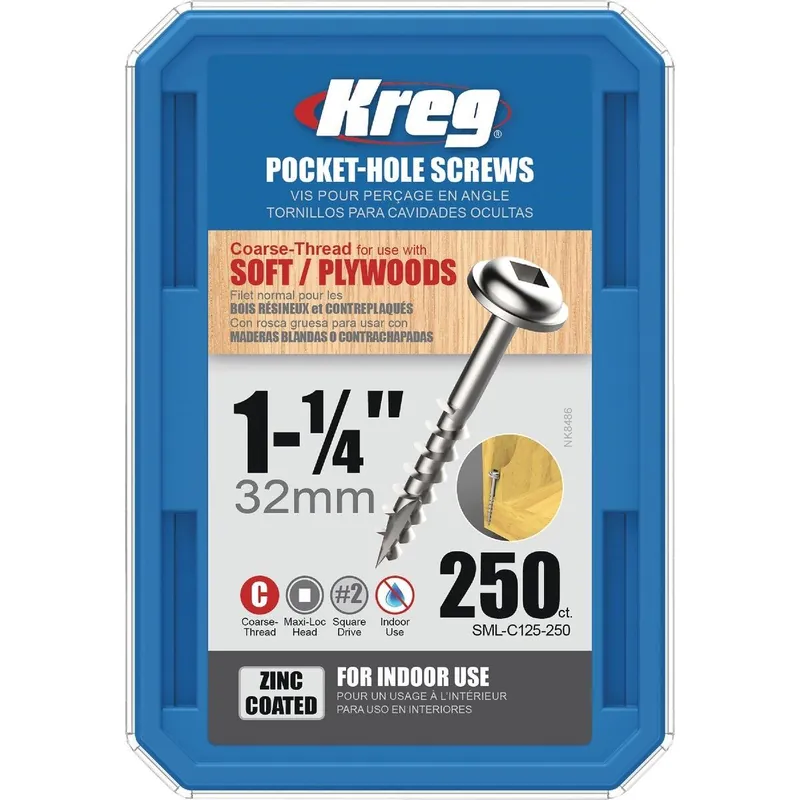 Kreg SML-C125-250 Kreg #8 1-1/4 In. Coarse Maxi-Loc Washer Head Zinc Pocket Hole Screw (250 Ct.)