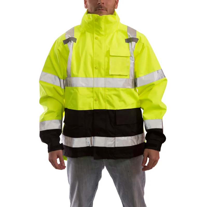 Tingley J24122.LG Tingley Icon Rain Jacket, Unisex, L, Black/Fluorescent Yellow/Green, Polyurethane on 300D Polyester