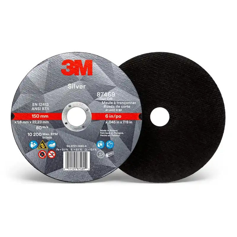 3M 7010412152 Silver Cut-Off Wheel 6 X 0.045 X 7/8 60 Grit