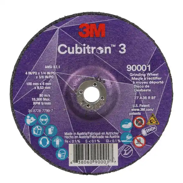 3M 7100303965 Cubitron 3 Depressed Center Grinding Wheel 36+ Grit 4 x 1/4 x 3/8