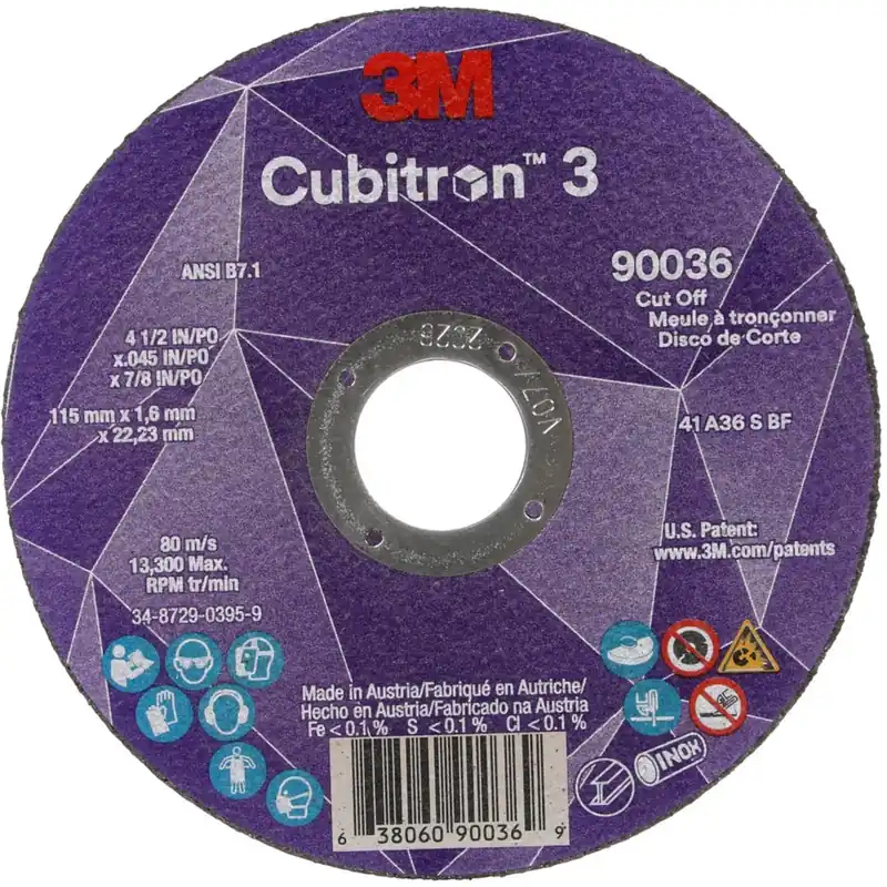 3M 7100304006 Cubitron 3 Cut-Off Wheel 36+ Grit 4-1/2 x 0.045 x 7/8
