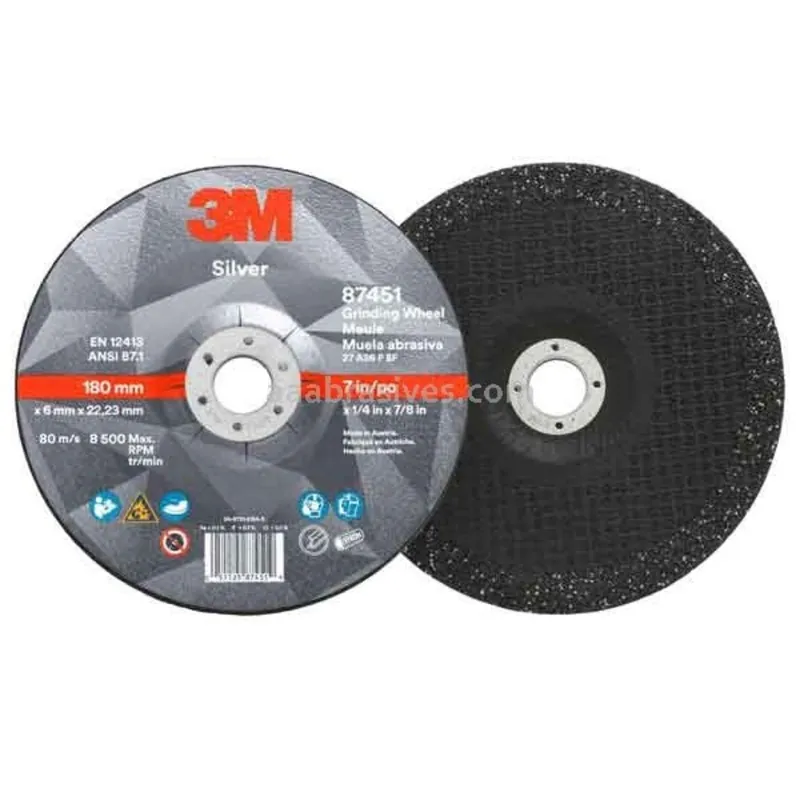 3M 7010412151 Silver Depressed Center Grinding Wheel 7 in x 0.25 in x 7/8 in 36 Grit
