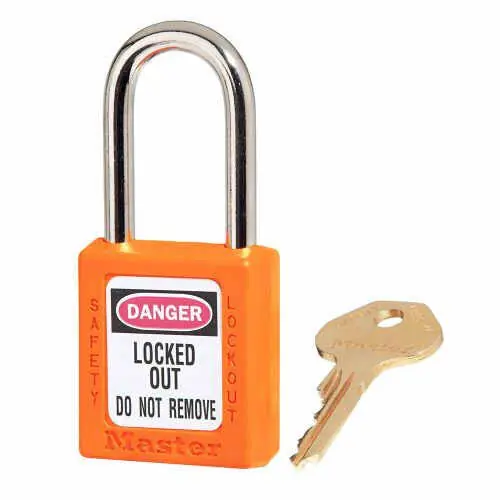 Master Lock 410ORJ Zenex Lockout Padlock, Keyed Different, 1-1/2 Shackle, Orange