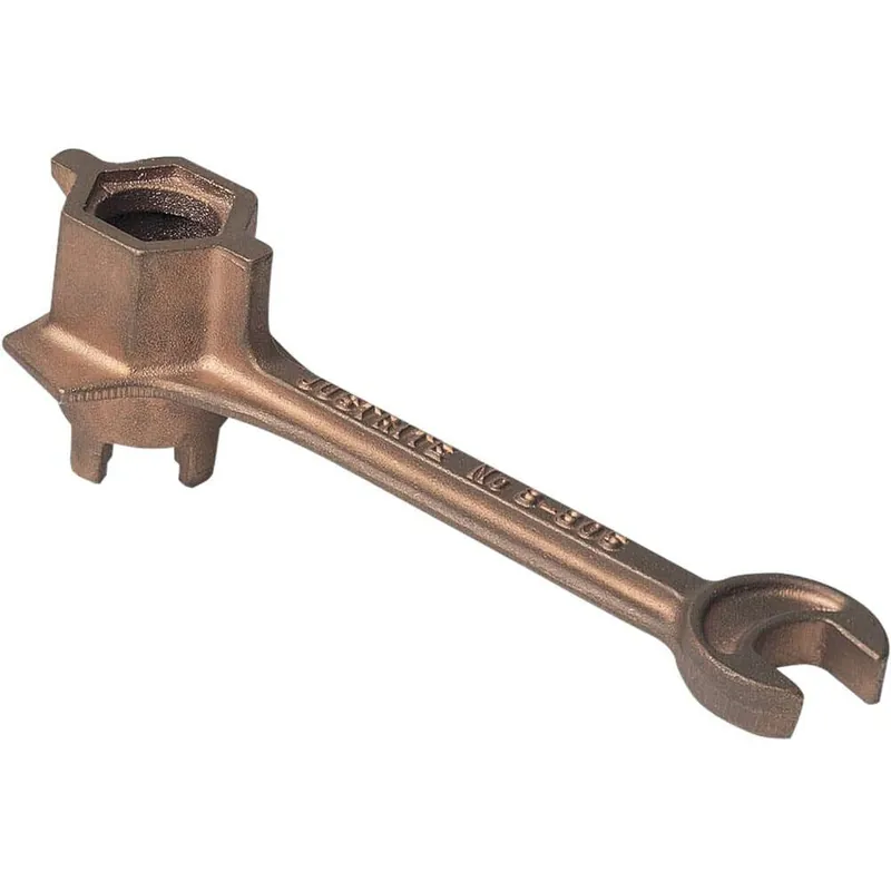 Justrite 08805 Drum Bung Wrench, Non-Sparking, 11 in Length, Brass Alloy