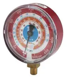 Ritchie Engineering 49235 3-1/4 Red Dial R-410A Steel Dry Manifold Pressure Gauge