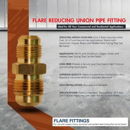 Everflow F42R-121214 1/2 x 1/4 Flare Reducing Union Brass Pipe Fitting