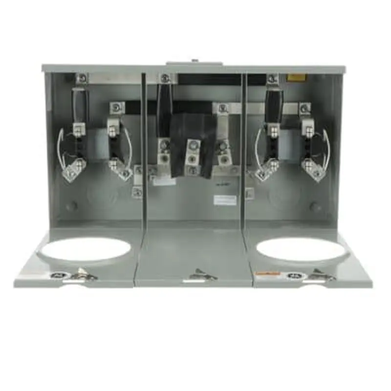 GE UFHT2R2332TGE 2-200 Amp Ringless Meter Socket, 4 Terminal, Large Hub Opening, Center Feed, AEP Utility Approved