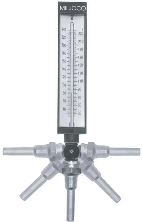 Miljoco SX935-51 Liquid-in-Glass Industrial Thermometer, With Adjustable Viewing Angle, 9 Scale Size, 3-1/2 Stem Length