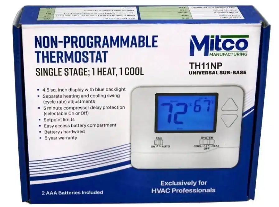 Mitco TH11NP Non-Programmable Thermostat 1 Heat/1 Cool