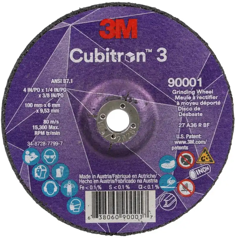 3M 7100303965 Cubitron 3 Depressed Center Grinding Wheel 36+ Grit 4 X 1/4 X 3/8
