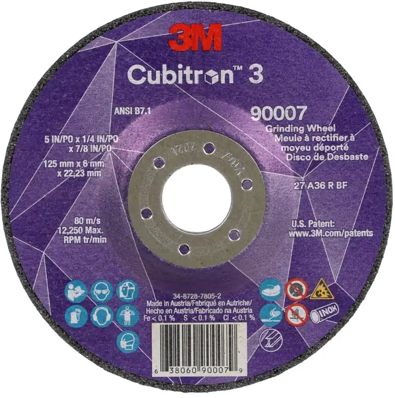 3M 7100303967 Cubitron 3 36+ Grit 5 X 1/4 X 7/8 Depressed Center Grinding Wheel