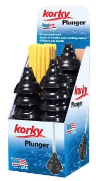 Korky 93-30 6 x 21 Non-Marking Rubber Toilet Plunger with 21 Straight Yellow Wood Handle