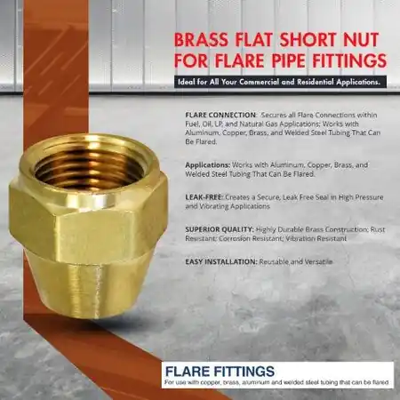 Everflow F41S-316 3/16 Inch Flat Short Nut for Flare Pipe Fittings Brass