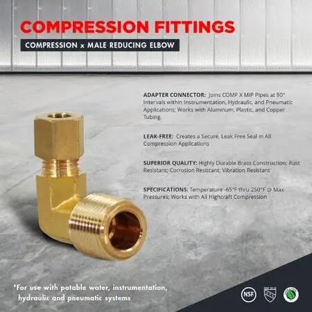 Everflow C69R-1438-NL Lead-Free Brass Reducing 90 Degree Elbow Compression Fitting