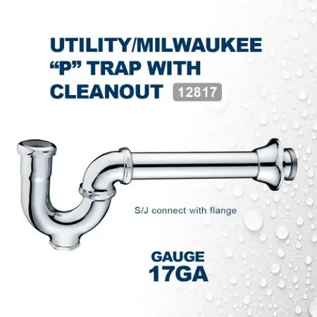 Everflow 12817 Utility Milwaukee P-Trap with Drain Plug, Chrome Plated Brass 1-1/2 Inch