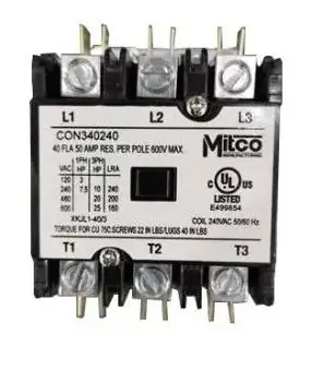 Mitco CON24024 Contactor 2-Pole 40 Amp 24 VAC Coil
