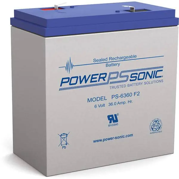 Power Sonic PS-6360 PS Series 6V 36Ah General Purpose Rechargeable SLA Battery F2 Terminals