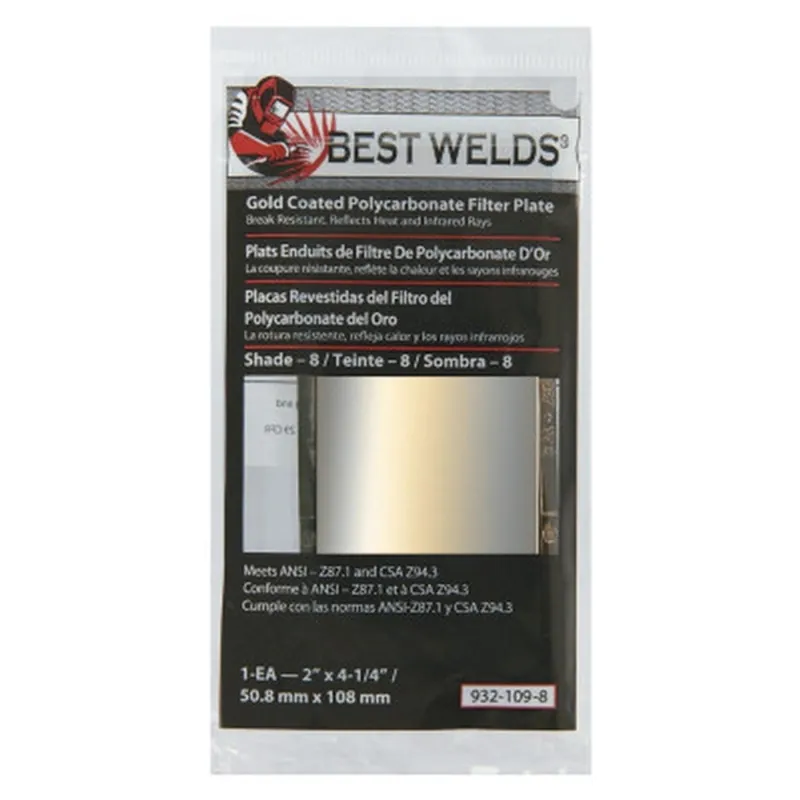 Best Welds 901-932-109-8 Gold Coated Filter Plate Gold/8 (2 inches x 4.25 inches) Replacement MPN