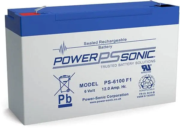 Power Sonic PS-6100 PS Series 6V, 12Ah General Purpose Rechargeable SLA Battery, F1 Terminals