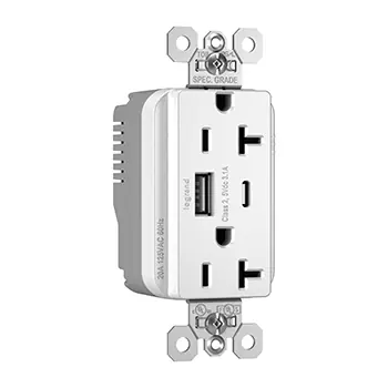 Legrand PTTR20ACUSBW 20A USB Commercial Specification Grade Charging Receptacle White