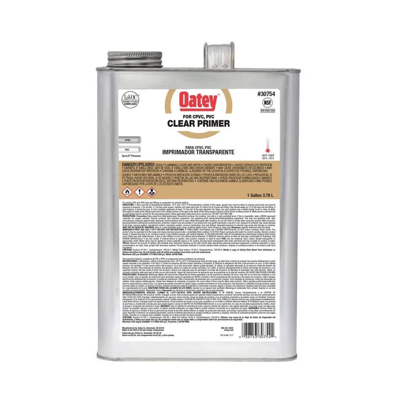 OATEY 30754 PVC-CPVC Plastic Pipe Primer, NSF Listed, Clear, Gallon