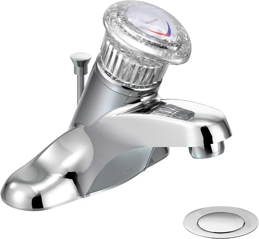 Moen 64621 Chateau One-Handle Low-Arc Centerset Bathroom Faucet With Knob With Metal Waste Assembly Chrome * CLEARANCE *