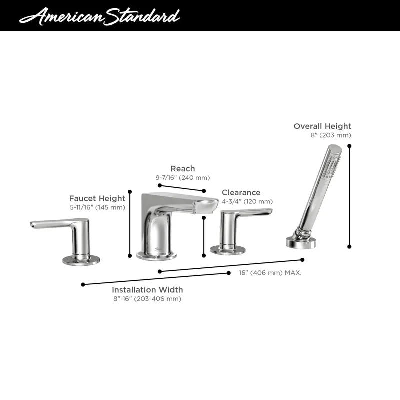 American Standard T105901.243 Studio S Two Handle Roman Tub Faucet With Personal Shower For Flash Rough-In Valves Matte Black * CLEARANCE *