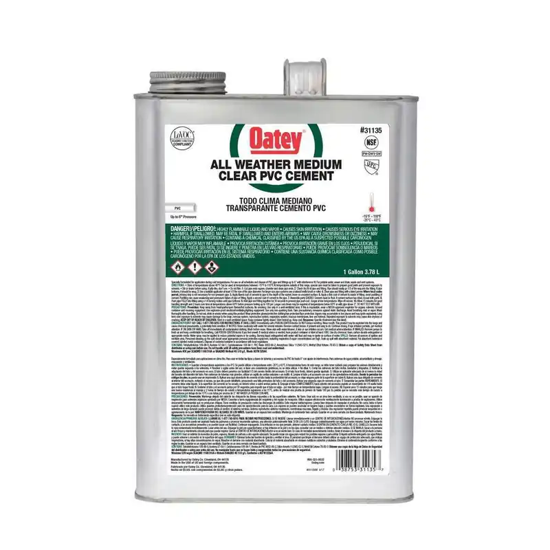 OATEY 31135 All Weather Medium-Bodied PVC Cement Clear One Gallon * CLEARANCE *