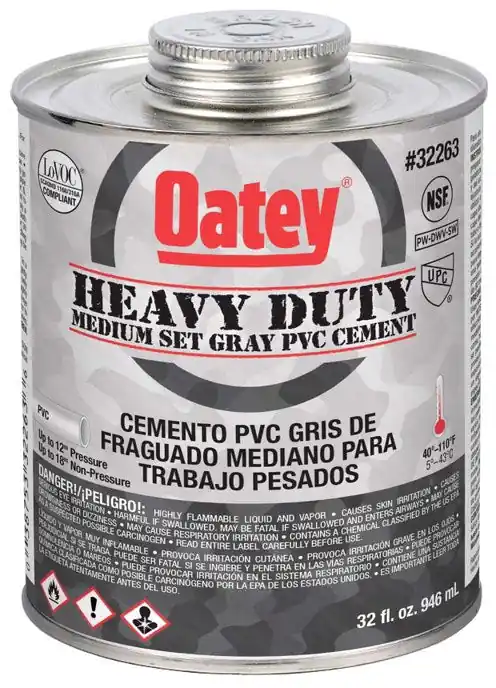 OATEY 32263 Heavy-Bodied Medium Set PVC Cement, Gray, 32 oz * CLEARANCE *