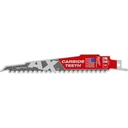 Milwaukee 48-00-5221 Sawzall The AX Carbide Teeth Reciprocating Saw Blade With Fang Tip & Nail Guard For Nail-Embedded Wood Durlock Plaster and Shingles 5 TPI 6 Length 1-Pack * CLEARANCE *