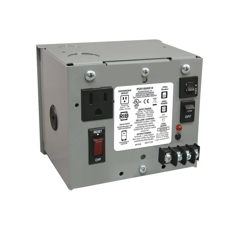 FUNCTIONAL PSH100AB10 Enclosed Single Power Supply 100VA 120 to 24Vac