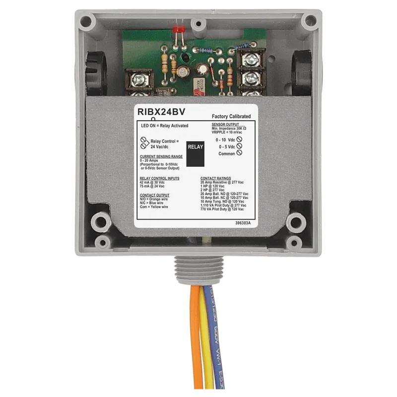 FUNCTIONAL RIBX24BV Enclosed Internal AC Sensor Relay 20Amp SPDT 24Vac/dc