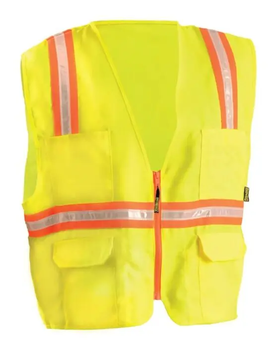 OccuNomix LUX-XTRANS-Y2X Non-ANSI Contractor Style Solid Vests 2X-L Hi-Viz Yellow; Orange Contrast Trim