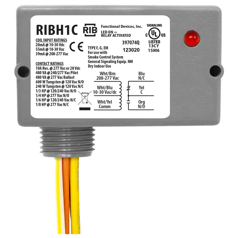 Functional RIBH1C Enclosed Relay 10 Amp SPDT 10-30Vac/dc/208-277Vac