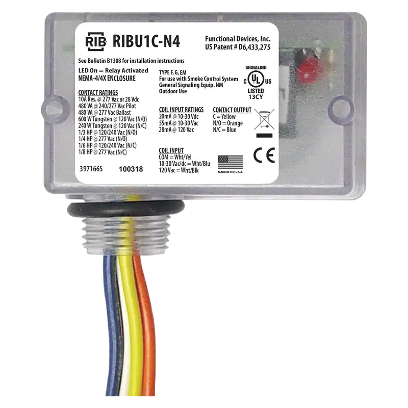 Functional RIBU1C-N4 Enclosed Relay NEMA4/4X 10Amp SPDT 10-30Vac/dc/120Vac