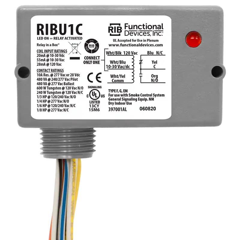 FUNCTIONAL RIBU1C Enclosed Relay 10Amp SPDT 10-30Vac/dc/120Vac