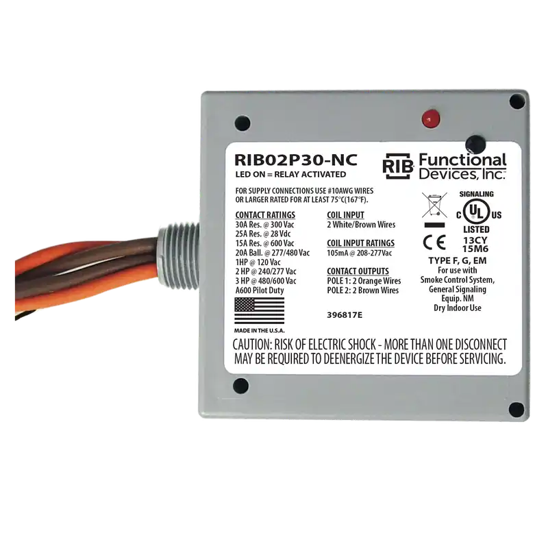 Functional RIB02P30-NC Enclosed Relay 30Amp DPST 208-277Vac Replacement MPN