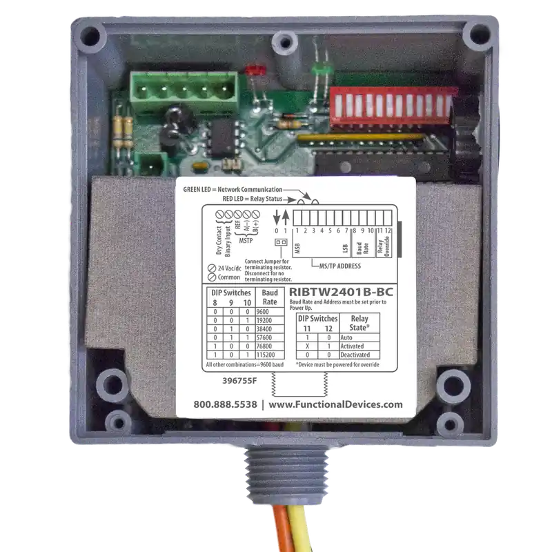 FUNCTIONAL RIBTW2401B-BC BacNet Enclosed Relay 20Amp SPDT 24Vac/dc/120Vac