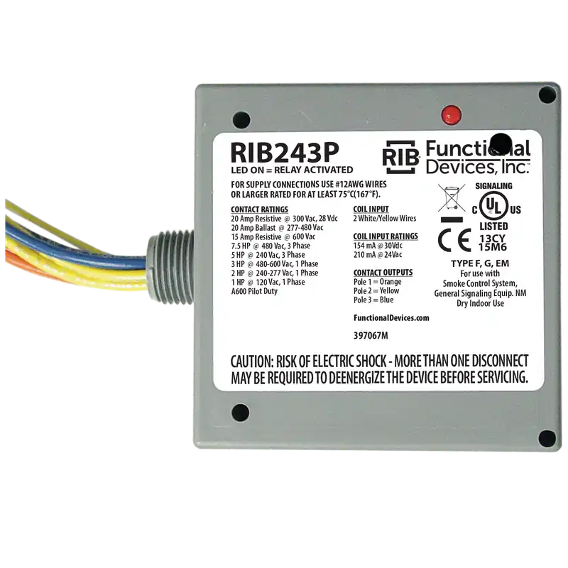 FUNCTIONAL RIB243P Enclosed Relay 20Amp 3PST 24Vac/dc