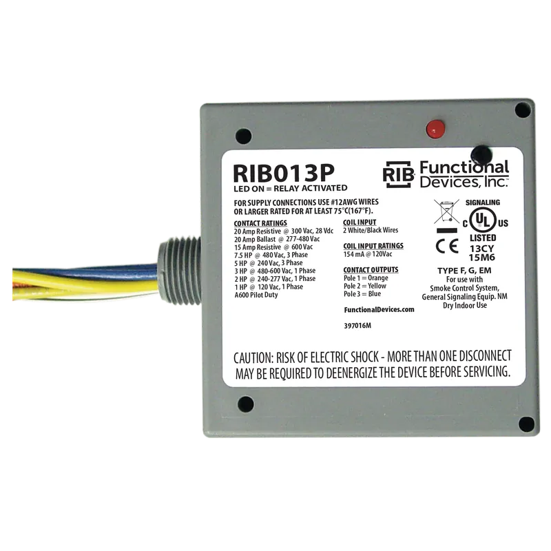 FUNCTIONAL RIB013P Enclosed Relay 20Amp 3PST 120Vac