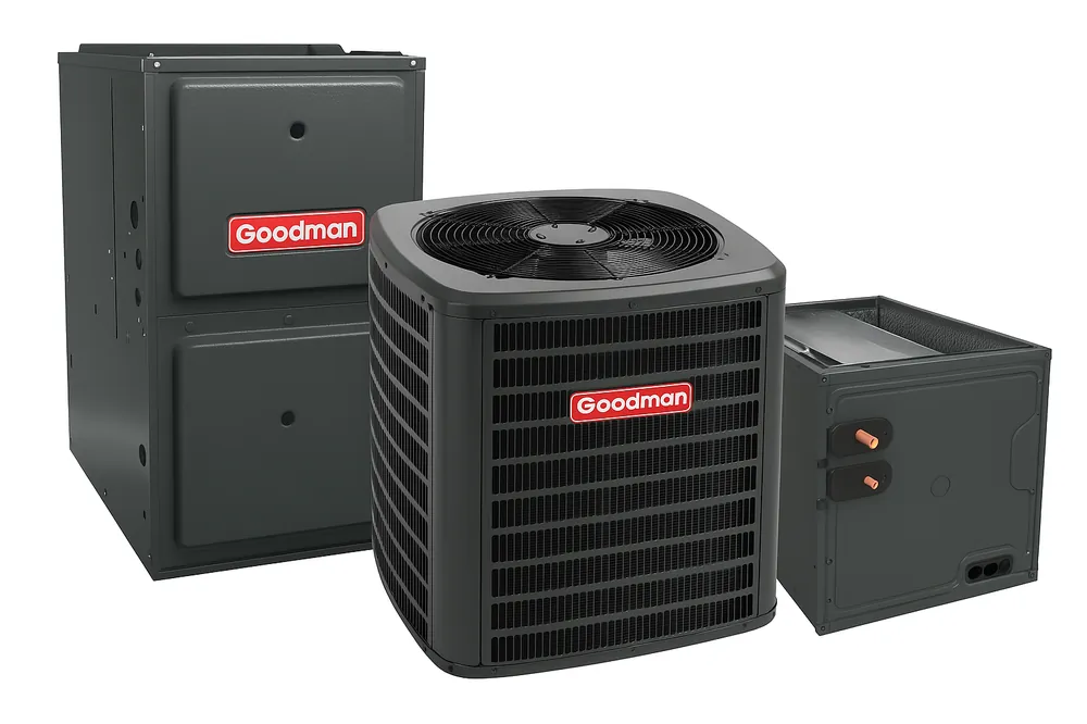 Goodman GLXS4BA1810+CAPTA2422B3+GR9T800803BX 1.5 Ton Air Conditioner, Coil System, Furnace Upflow -R32