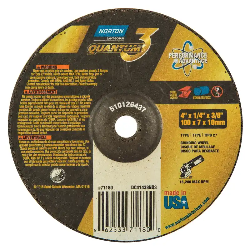 Norton 66253371180 Quantum3 SG Type 27 Grinding Wheel 4 in Diameter 20 Grit
