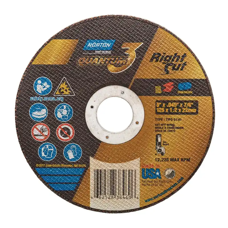 Norton 66252838460 Quantum3 RightCut SG Type 01/41 Right Angle Cut-Off Wheel 5 in Diameter