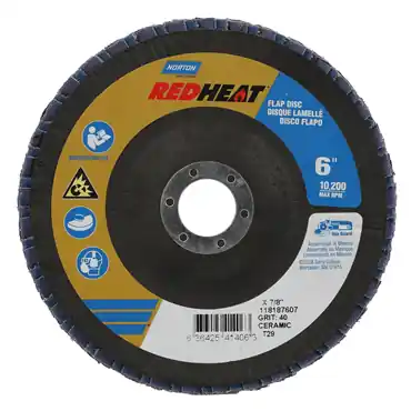 Norton 63642541406 Red Heat R961 Ceramic Alumina Extra Coarse Grit Center Mount Fiberglass Conical Flap Disc