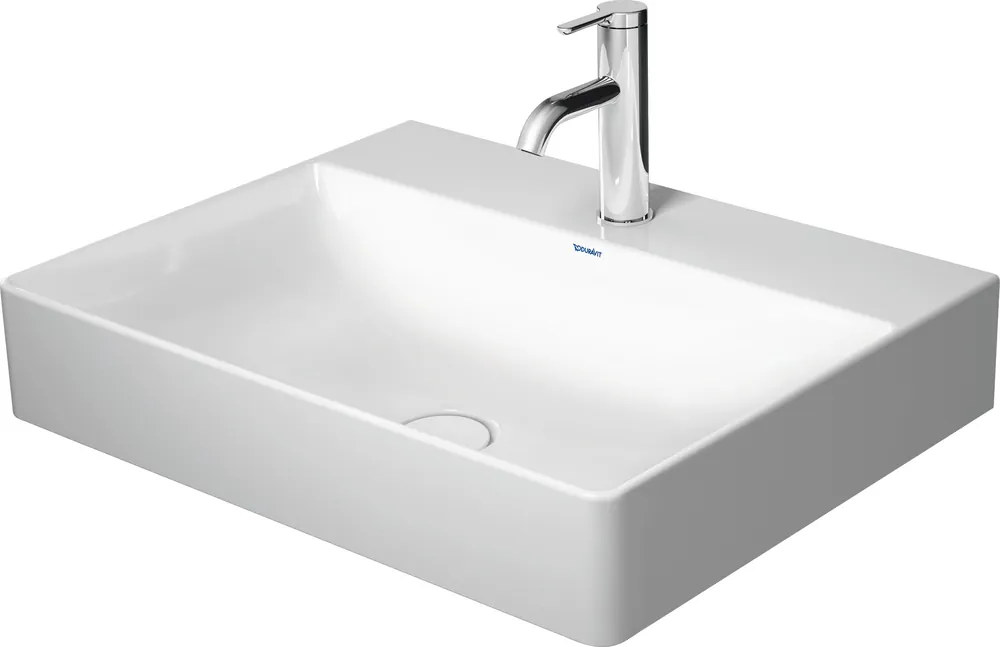 Duravit 2353600044 DuraSquare 23 5/8 Rectangular Wall Mounted Sink in White with Widespread Faucet Holes
