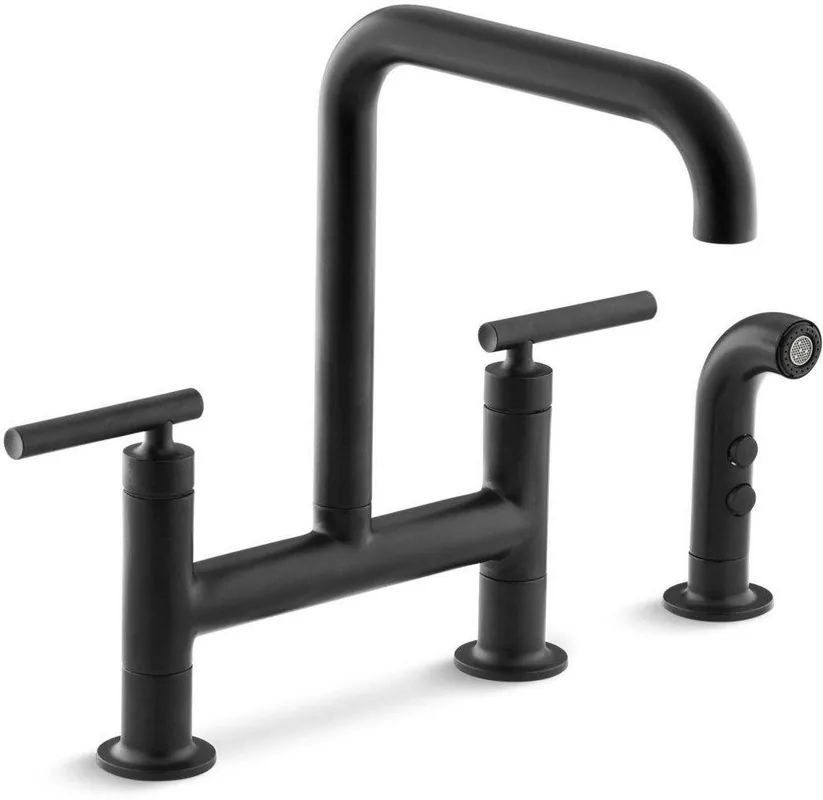 Kohler 7548-4-BL Purist Two Handle Bridge Kitchen Faucet with Side Spray